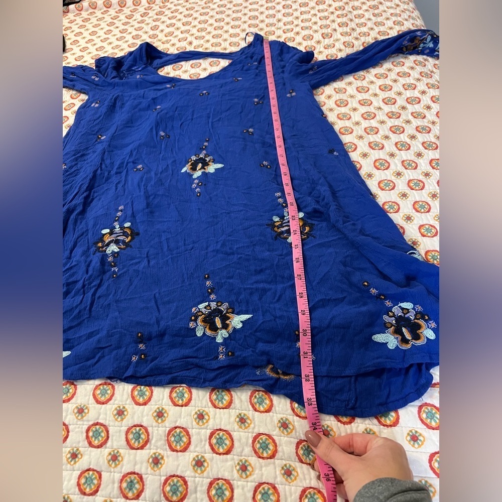 Free People Cobalt Blue Long Sleeve Floral Shift Dress - Picture 12 of 12